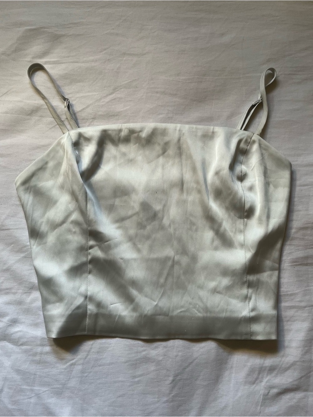 Aritzia Sunday Best White Satin Spaghetti Strap Crop Top